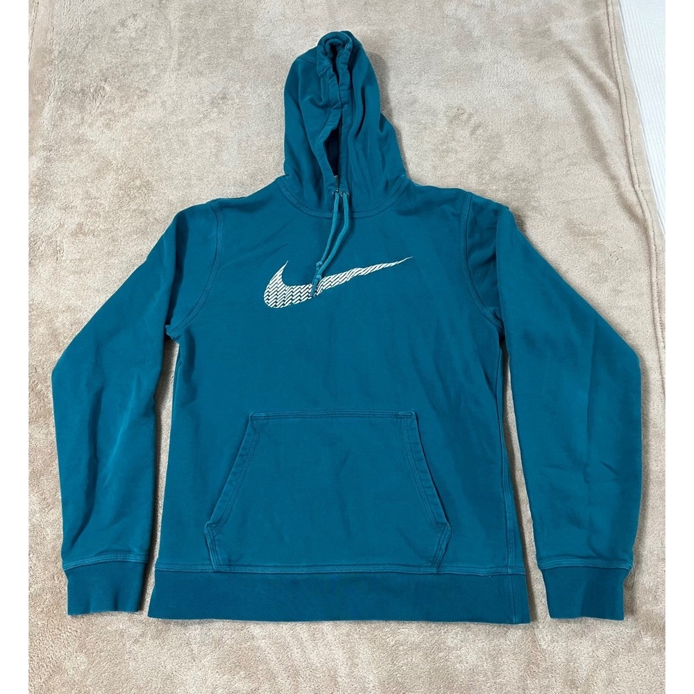 Nike Therma-Fit Men's S Blue White Swoosh Logo Hoodie Sweatshirt L/S/ EUC